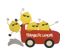 a group of lemons are riding in a red car that says " trambotic lemons "