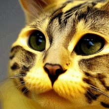 a close up of a cat 's face shows its green eyes