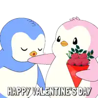 two penguins kissing with the words happy valentine 's day below them