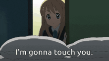 a pixel art of a girl with the words " i 'm gonna touch you "