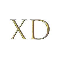 the word xd is written in gold and brown letters on a white background