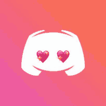 a discord icon with two pink hearts in its eyes on a pink background .