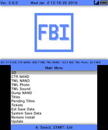 a screenshot of the fbi main menu on a 3ds
