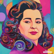 a colorful painting of a woman with the words picsart photo design on the bottom left