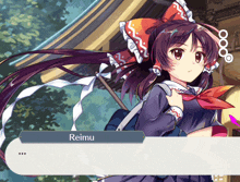 a girl with a red and white bow on her head is called reimu