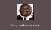 a picture of a man in a suit and tie with the words shaq constructs a shack below him