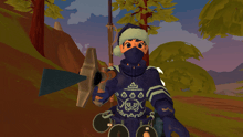 a cartoon character wearing a santa hat and holding a sword