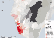 a map showing the number of people living in each area