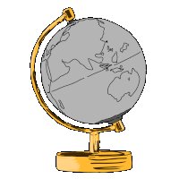 a drawing of a silver globe with a gold stand