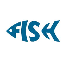 a blue fish with the word fish below it on a white background