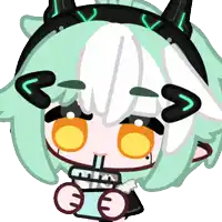 a cartoon drawing of a girl with green hair and a headband