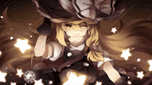 a girl with long blonde hair and a witch hat