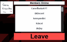 a screenshot of a game with a red button that says `` members online '' .