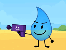 a cartoon drawing of a water drop holding a gun