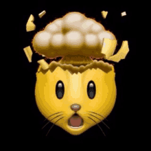 a yellow cat emoji with a nuclear explosion coming out of its head .