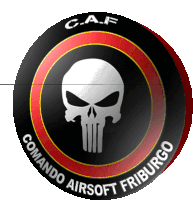 a logo for comando airsoft friburgo with a skull in the middle