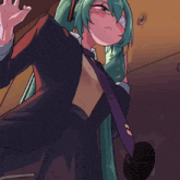 a drawing of a girl with green hair and a bandage on her face