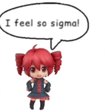 a little girl with red hair is standing next to a speech bubble that says i feel so sigma