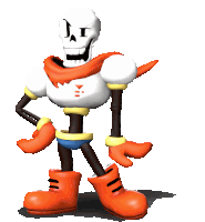 papyrus from undertale is wearing a scarf and orange boots