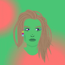 a cartoon drawing of a woman with green hair and dreadlocks .