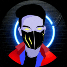 a cartoon of a man wearing a black mask with yellow eyes