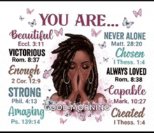 a poster that says you are beautiful victorious enough strong capable amazing good morning created