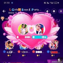 a phone screen shows a girls vs boys party