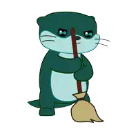 a cartoon otter is holding a broom in its paws