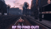 a man is riding a motorcycle down a street with the words rp to find out on the bottom