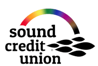 a logo for the sound credit union with a rainbow in the middle