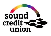 a logo for the sound credit union with a rainbow in the middle