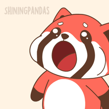 a cartoon drawing of a raccoon eating hot dogs with the words shiningpandas written on the bottom