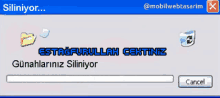 a screen shot of a computer that says siliniyor