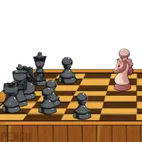 a cartoon illustration of a chess board with the word pengu on the bottom left