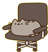 a cartoon cat is sitting on a black chair