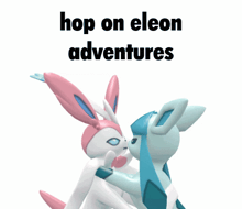 a couple of cartoon rabbits kissing with the words hop on eleon adventures