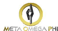 a meta omega phi logo with a gold circle in the middle