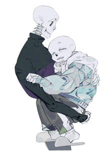 a drawing of two skeletons holding each other