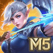 an advertisement for a video game called m5 shows a woman holding a bow and arrow