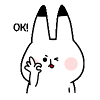 a drawing of a rabbit giving a thumbs up with the words ok below it