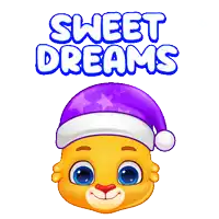 a cartoon tiger wearing a purple hat with the words sweet dreams written above it