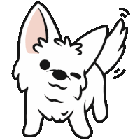 a cartoon drawing of a white dog with wings