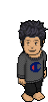 a pixel art of a boy wearing a grey champion sweater