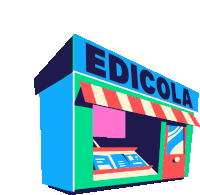 an illustration of a edicola store with a red and white awning