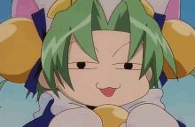 a cartoon character with green hair is making a face