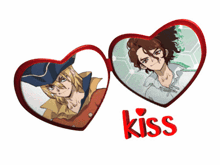 a couple of hearts with the word kiss on the bottom right