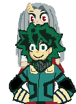 a pixel art of a cartoon character with green hair and a gray haired girl .