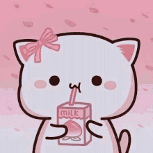 a cartoon cat is drinking milk through a straw from a box .