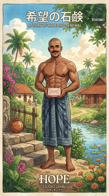 a poster for a movie called hope shows a shirtless man holding a bar of hope soap