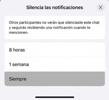 a screenshot of the silencia las notificaciones screen on a phone .